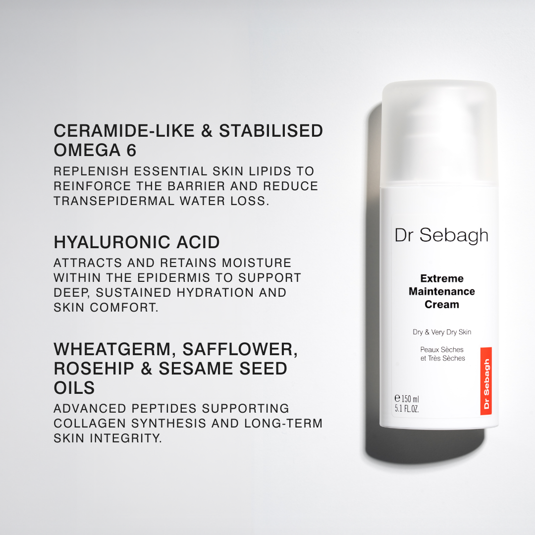 Dr Sebagh Extreme Maintenance Cream Professional Size, ultra-rich moisturiser with ceramide-like omega 6 and hyaluronic acid for dry skin