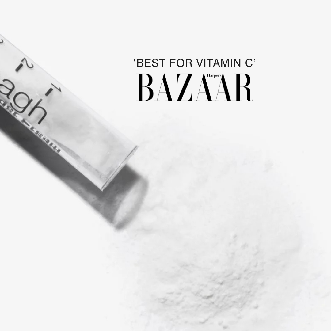 Dr Sebagh Pure Vitamin C Powder Cream with vitamin C powder texture, featuring Harper’s Bazaar Best for Vitamin C award.