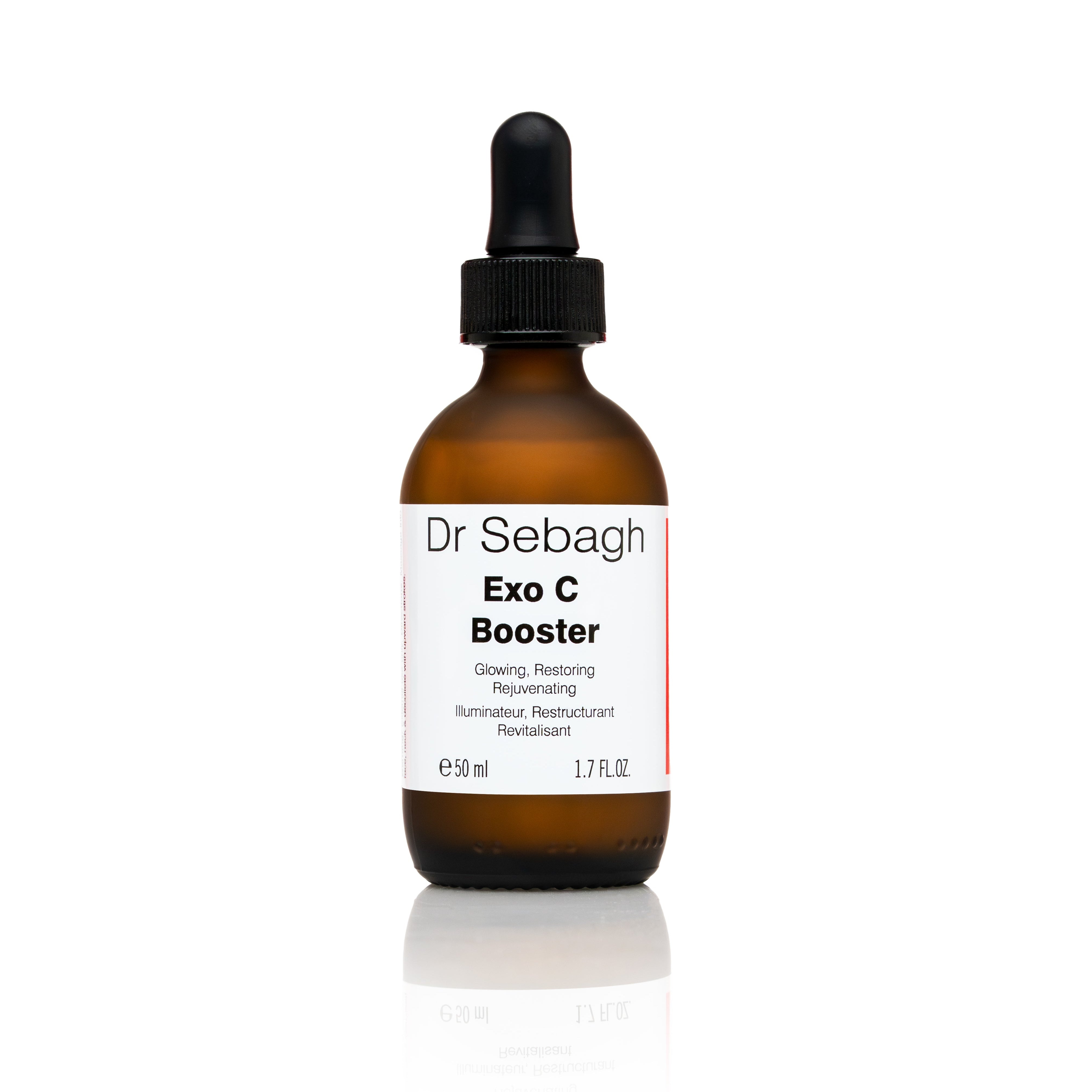 Dr Sebagh Exo C Booster 50ml pro size serum in amber glass dropper bottle for glowing, restoring, rejuvenated skin
