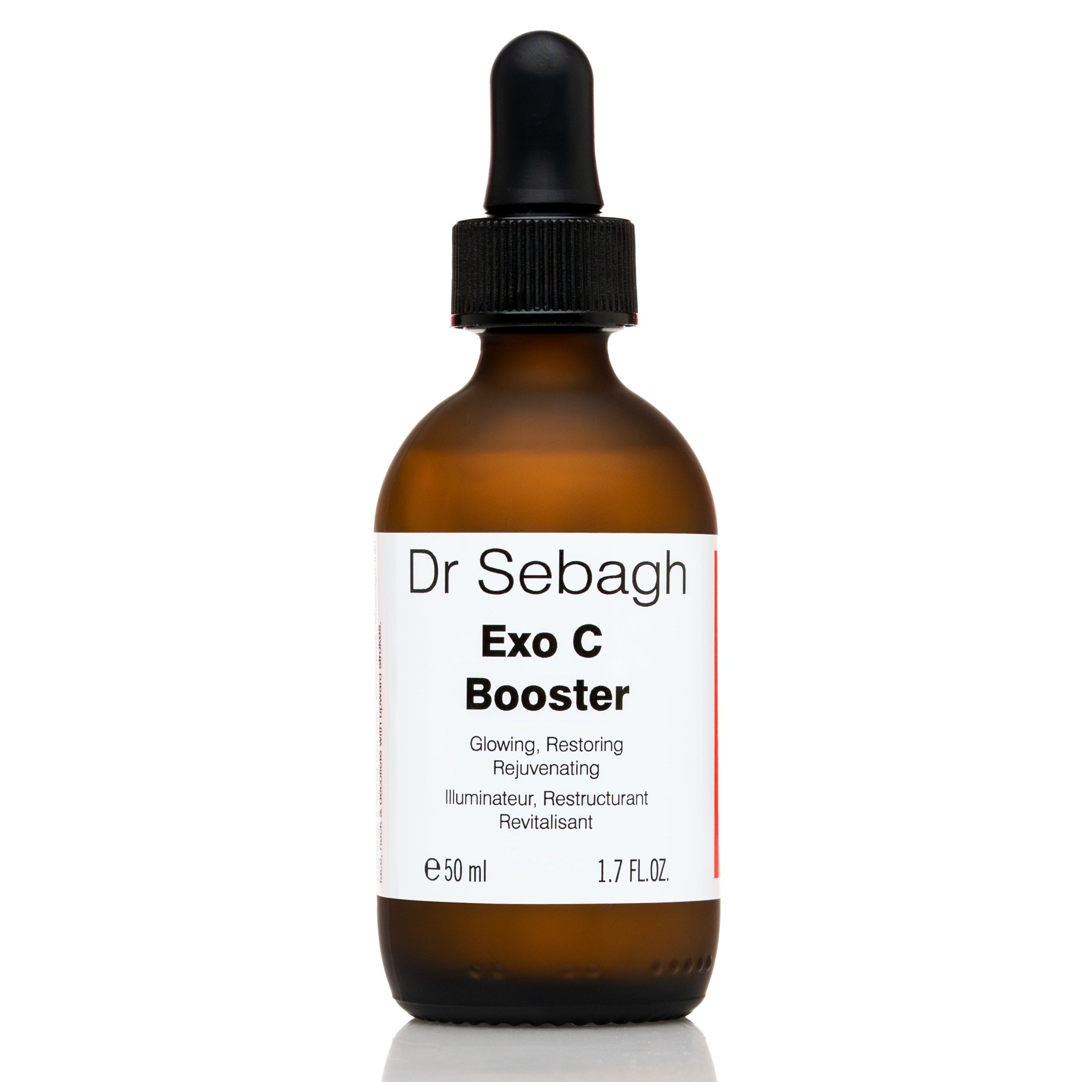 Dr Sebagh Exo C Booster 50ml pro size serum in amber glass dropper bottle for glowing, restoring, rejuvenated skin