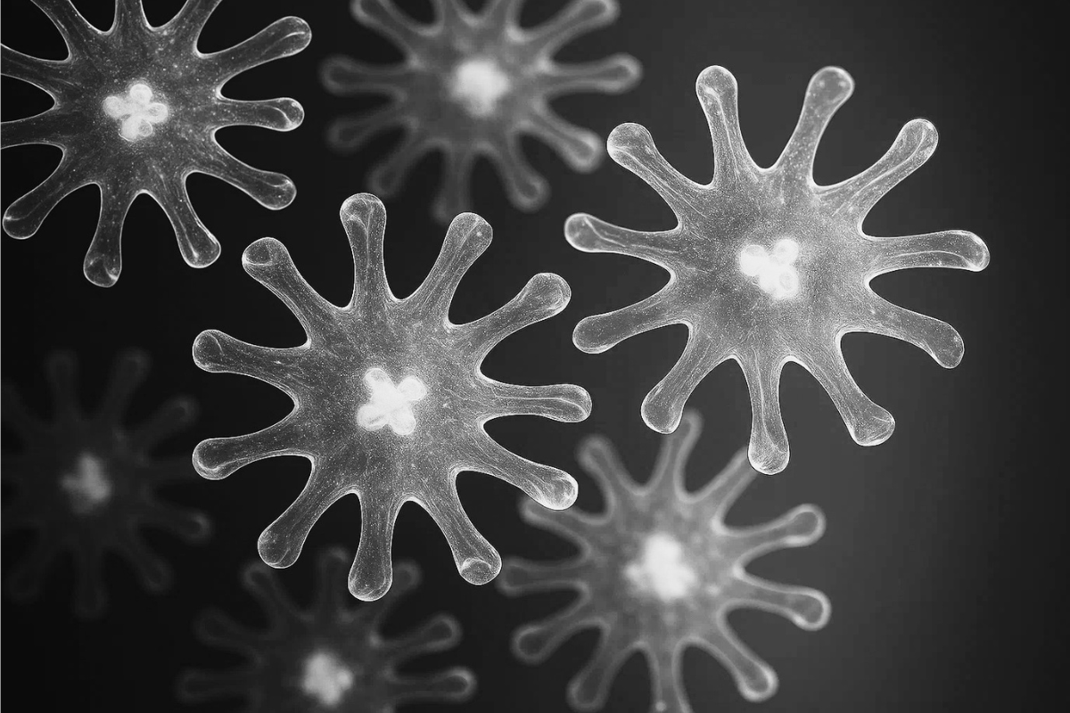 Microscopic view of exosomes used in regenerative skincare