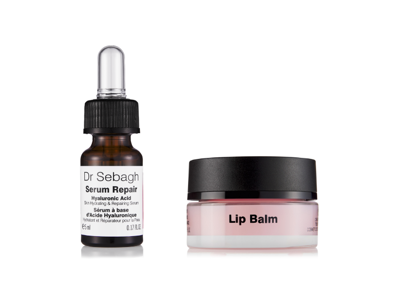 Dr Sebagh Gift with Purchase featuring a full-size Lip Balm and travel-size Serum Repair displayed on a white background.
