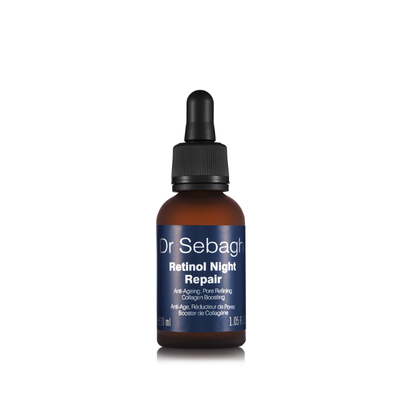 Dr Sebagh Retinol Night Repair serum shown in bottle form, designed to support overnight skin renewal and repair.