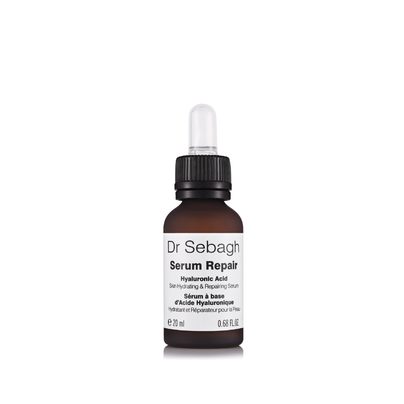 Dr Sebagh Serum Repair hyaluronic acid and collagen peptide serum in glass dropper bottle, intensive hydrating and skin-repairing treatment to restore moisture, plumpness and skin comfort.