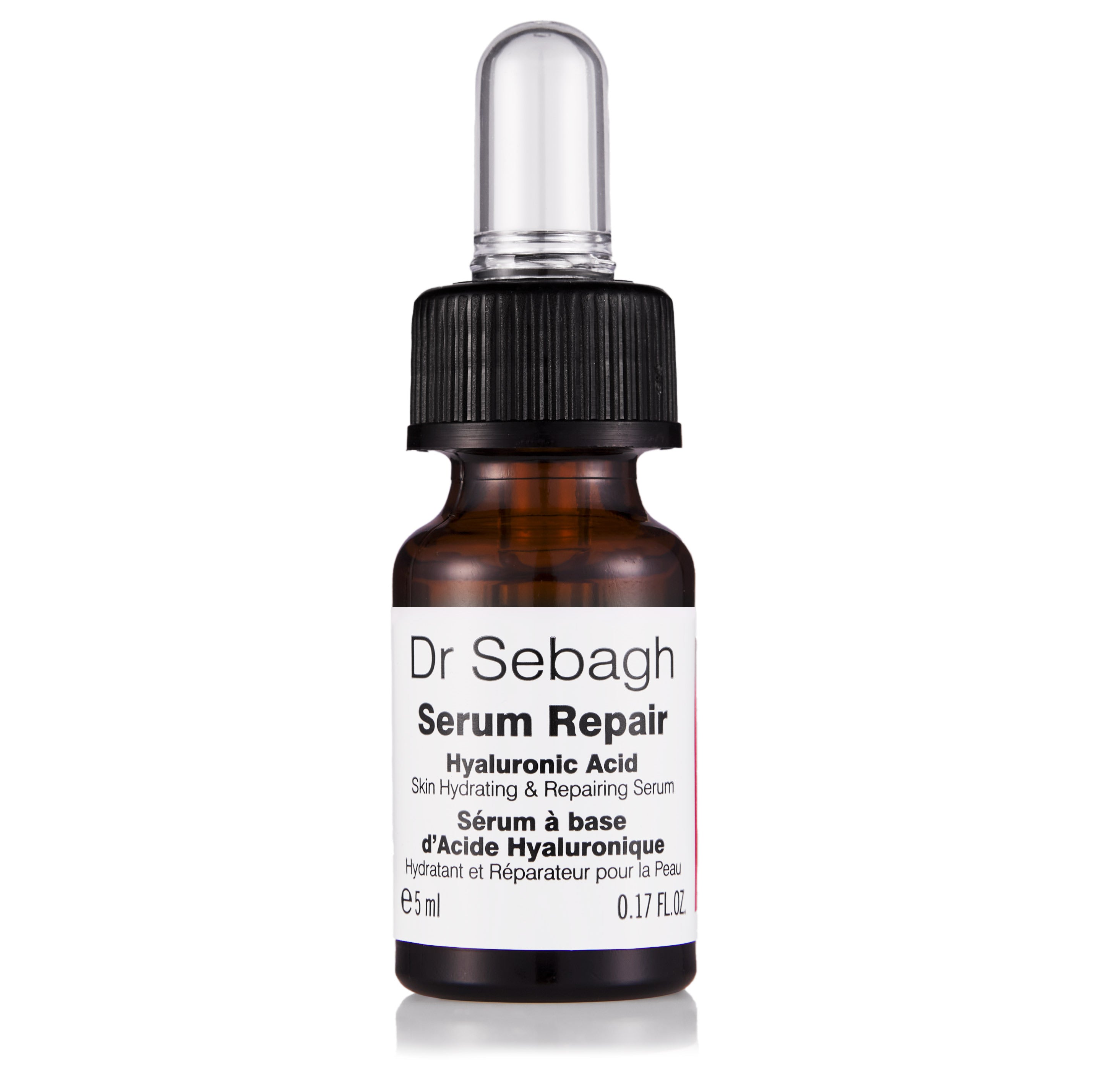 Dr Sebagh Serum Repair travel size anti-ageing serum bottle with hyaluronic acid and peptides for skin repair and hydration.