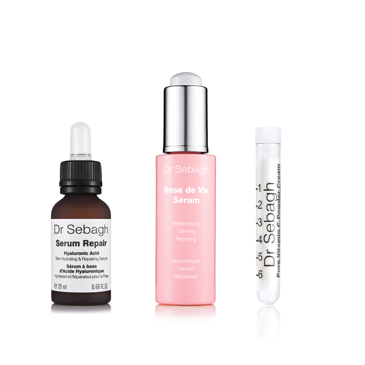 Instant Glow & Party Ready serum and vitamin C bundle - Two luxury brightening serums and Pure Vitamin C Powder Cream, Serum Repair, and Rose de Vie Serum