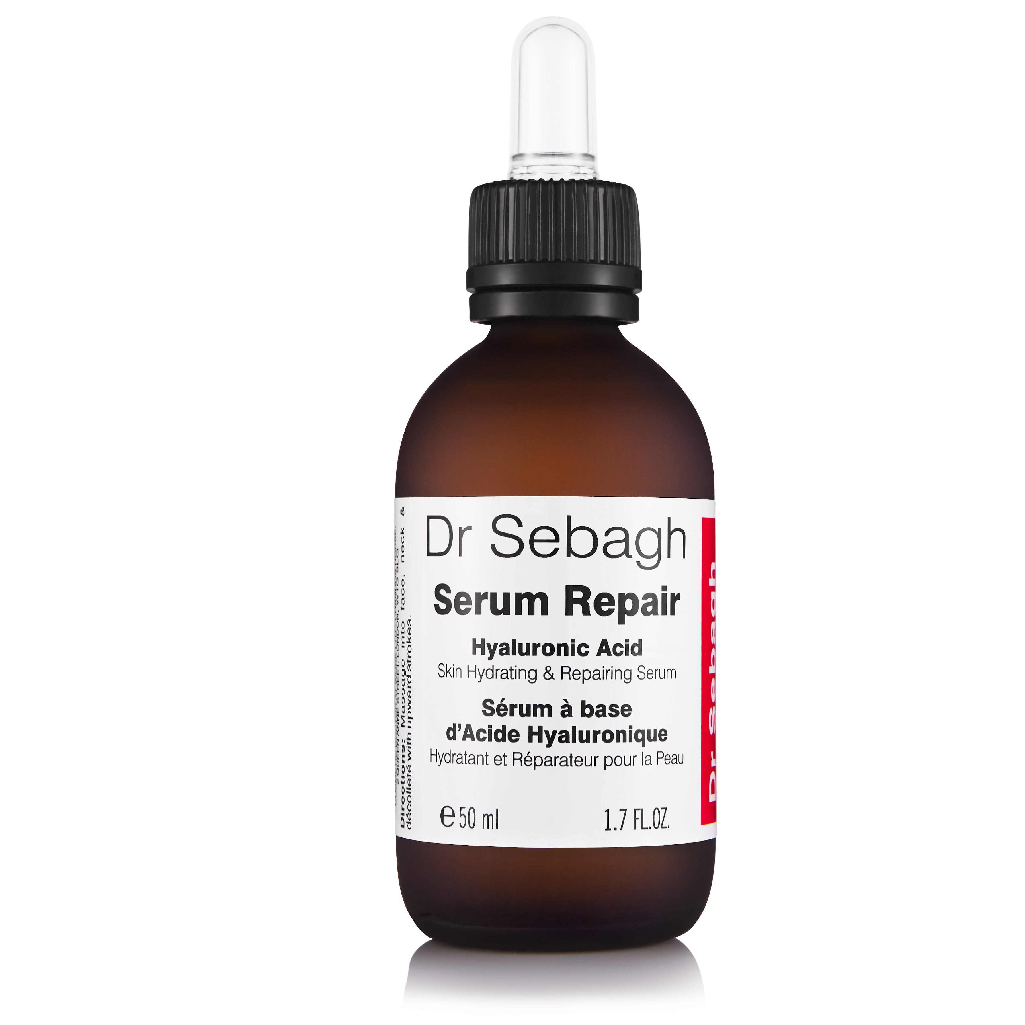 Dr Sebagh Serum Repair hydrating serum with hyaluronic acid in a brown glass dropper bottle.