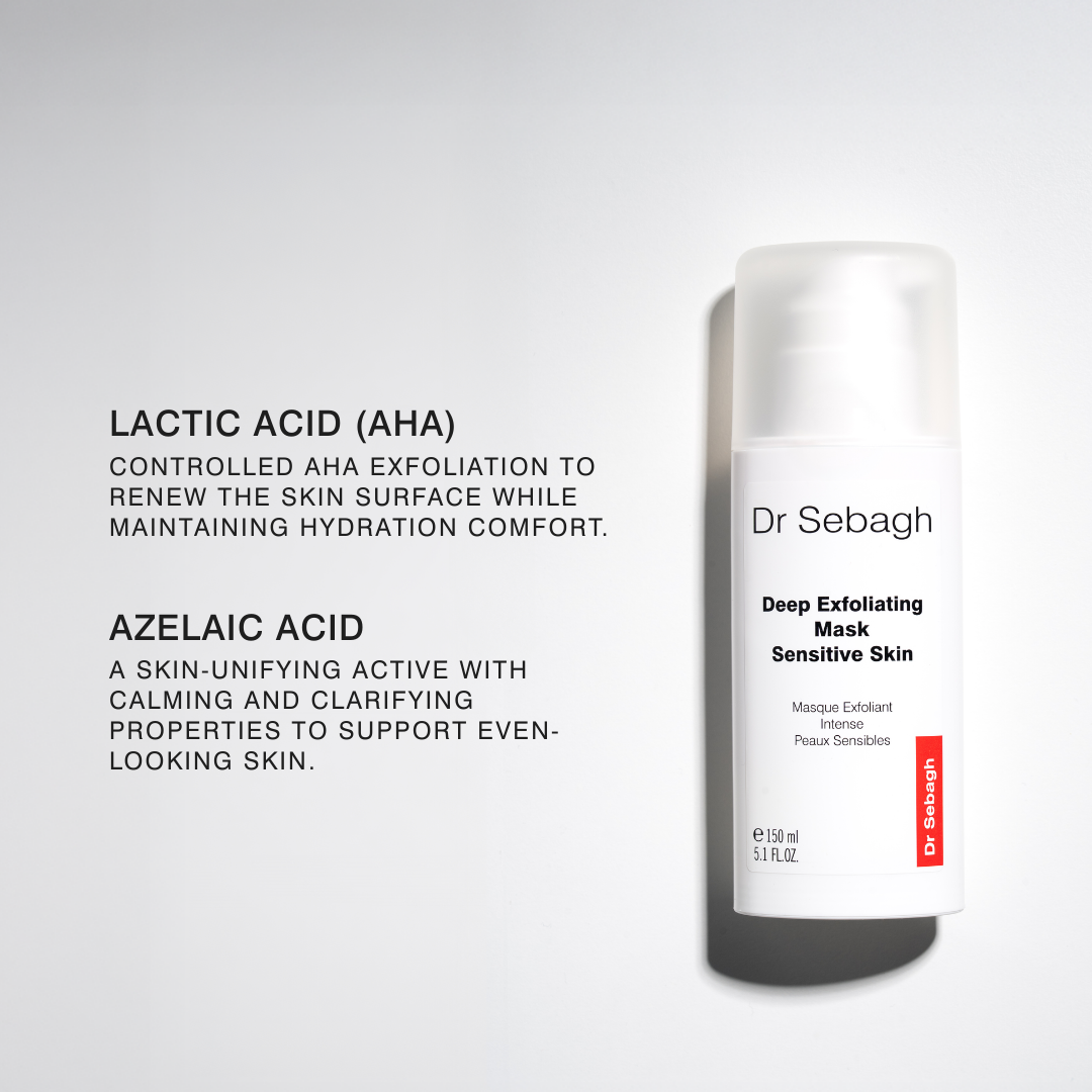 Dr Sebagh Deep Exfoliating Mask Sensitive Skin Professional Size, gentle AHA exfoliating mask with lactic acid and azelaic acid