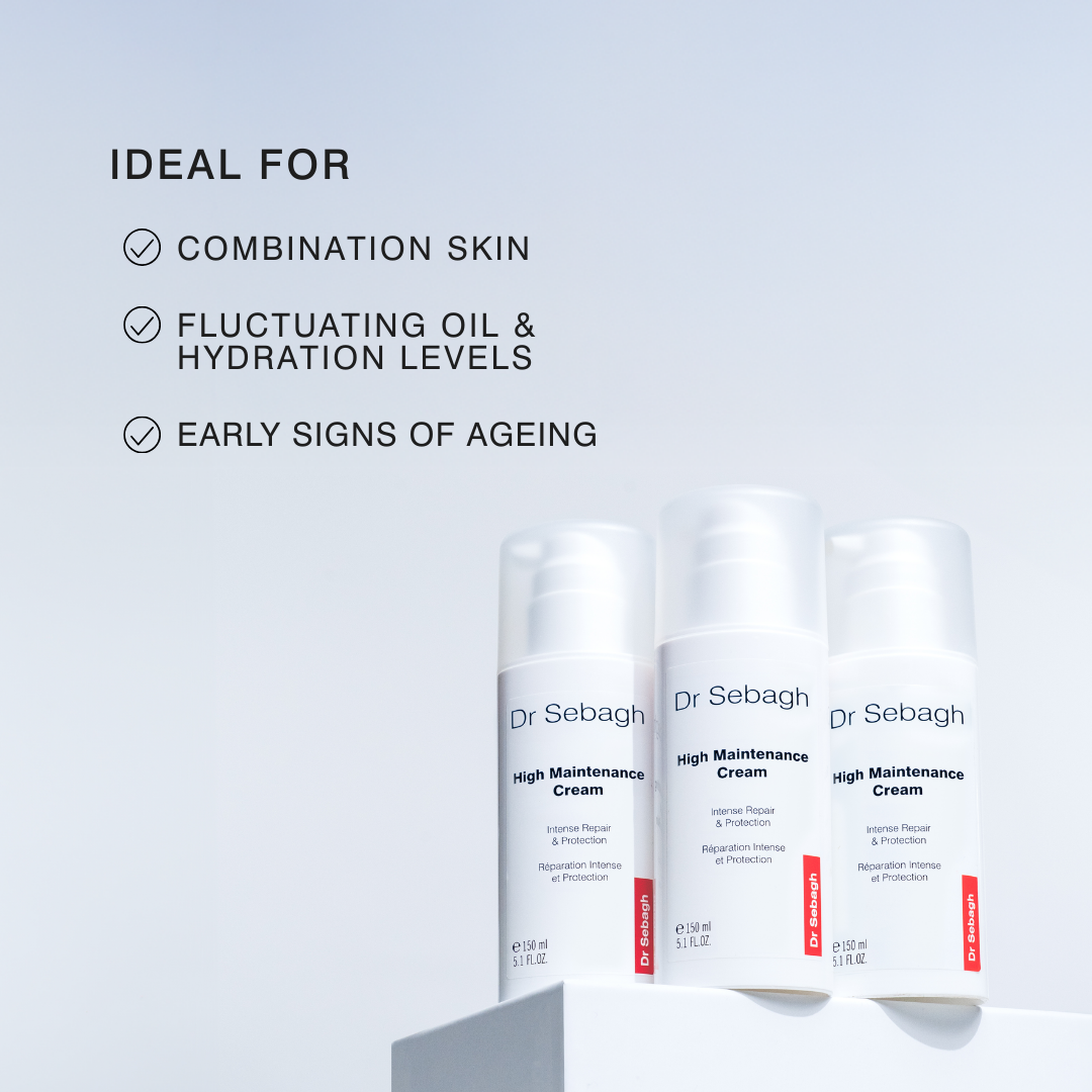 Dr Sebagh High Maintenance Cream Professional Size bottles, intensive repair moisturiser ideal for combination skin and early signs of ageing