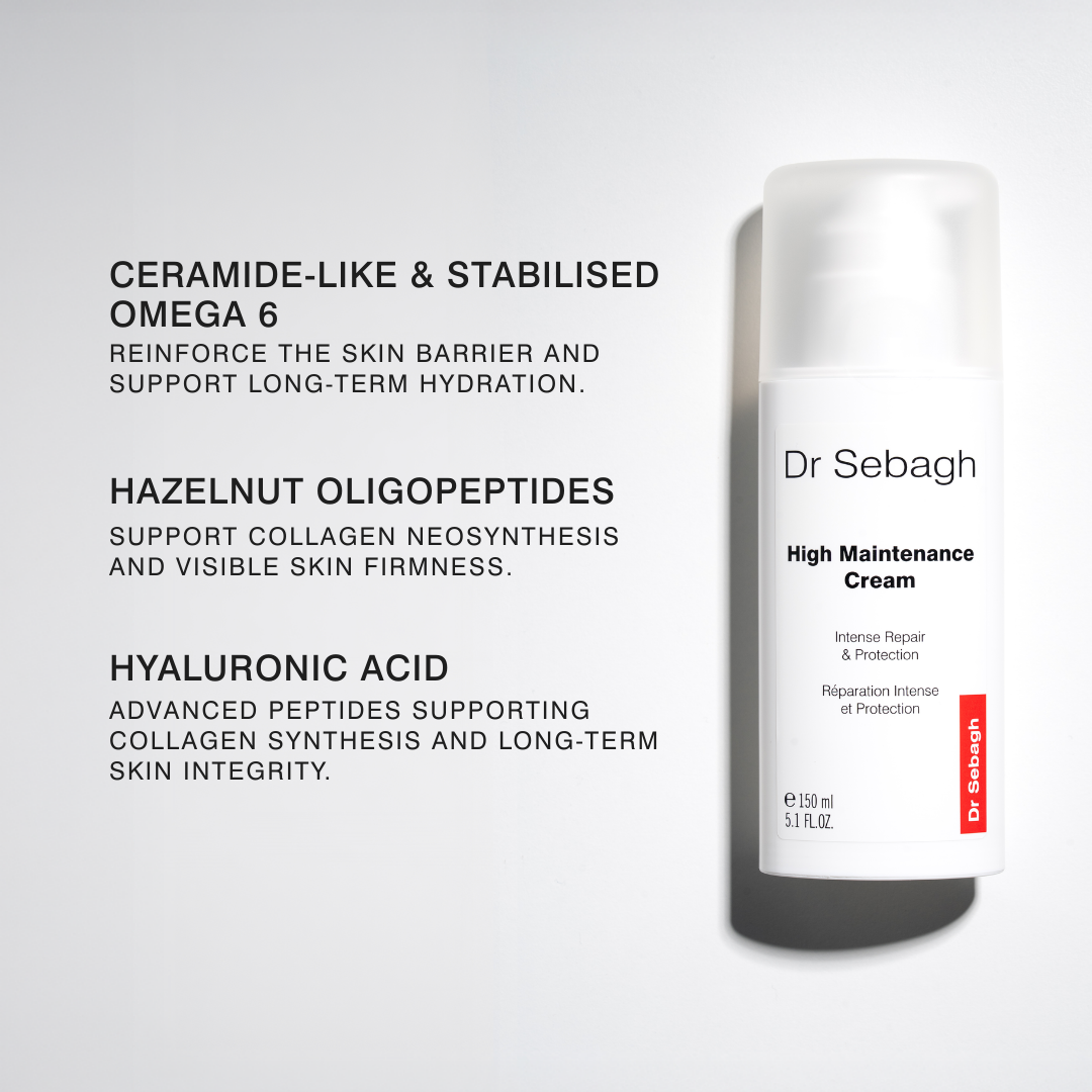Dr Sebagh High Maintenance Cream Professional Size, intensive repair moisturiser with hyaluronic acid, peptides and ceramide-like omega 6