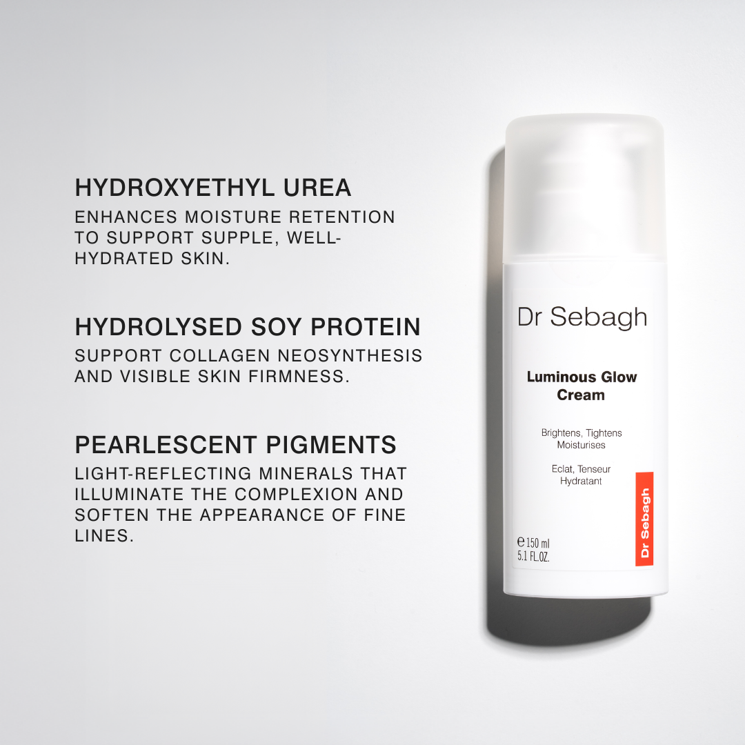 Dr Sebagh Professional Size Luminous Glow Cream Professional Size, illuminating moisturiser with hydroxyethyl urea, soy protein and pearlescent pigments