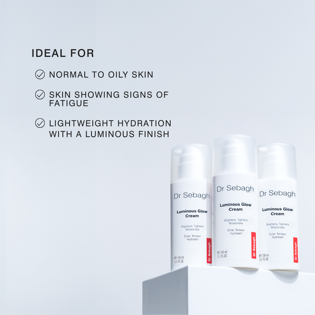 Dr Sebagh Professional Size Luminous Glow Cream Professional Size bottles, lightweight illuminating moisturiser ideal for normal to oily skin