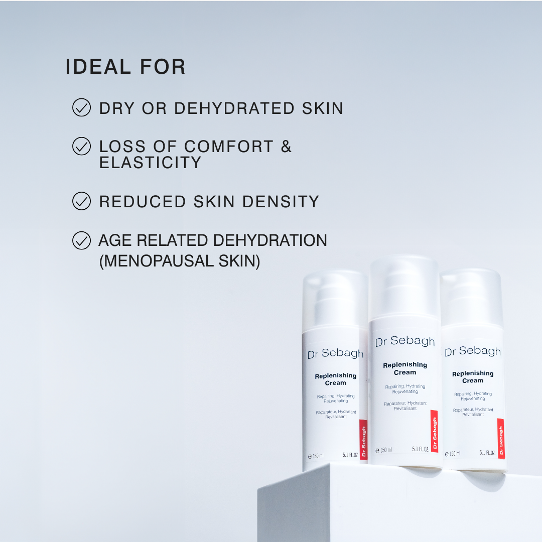 Dr Sebagh Replenishing Cream Professional Size bottles, rich moisturiser for dry, dehydrated and menopausal skin