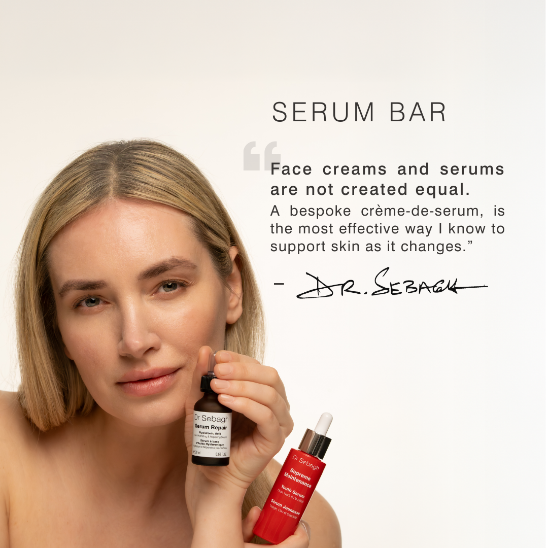 Model holding Dr Sebagh Serum Repair and Supreme Maintenance Youth Serum from the Serum Bar 