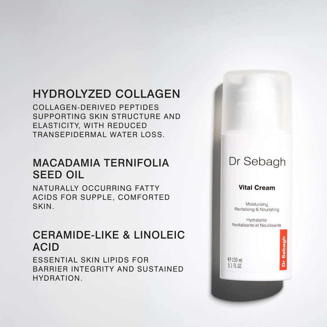 Dr Sebagh Vital Cream Professional Size, nourishing moisturiser with hydrolyzed collagen, ceramide-like lipids and macadamia seed oil