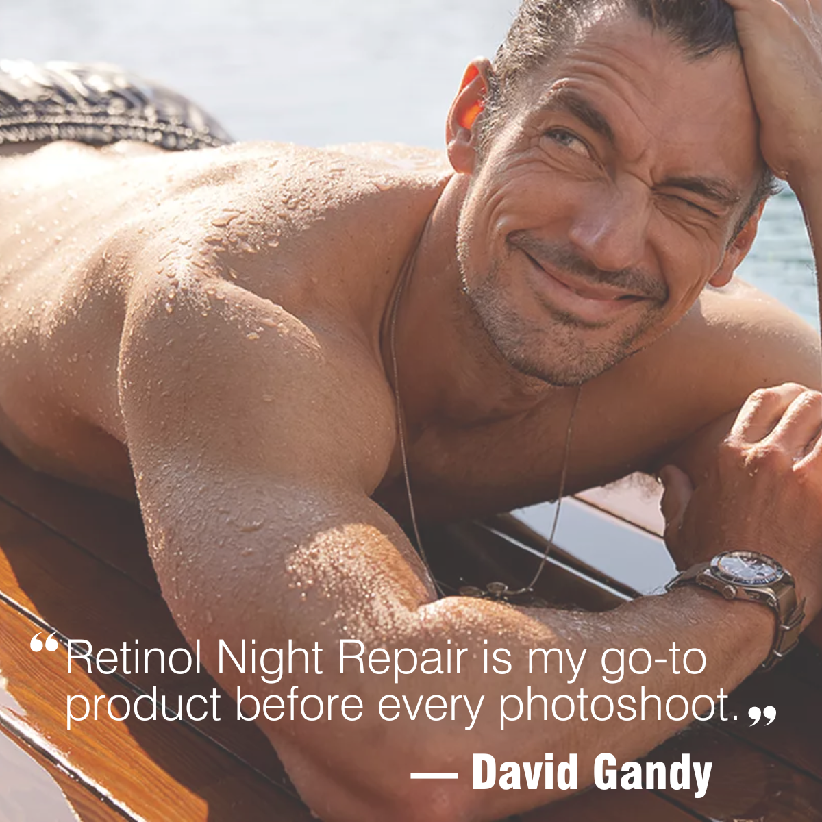 David Gandy endorsing Dr Sebagh Retinol Night Repair as his go-to skincare before photoshoots