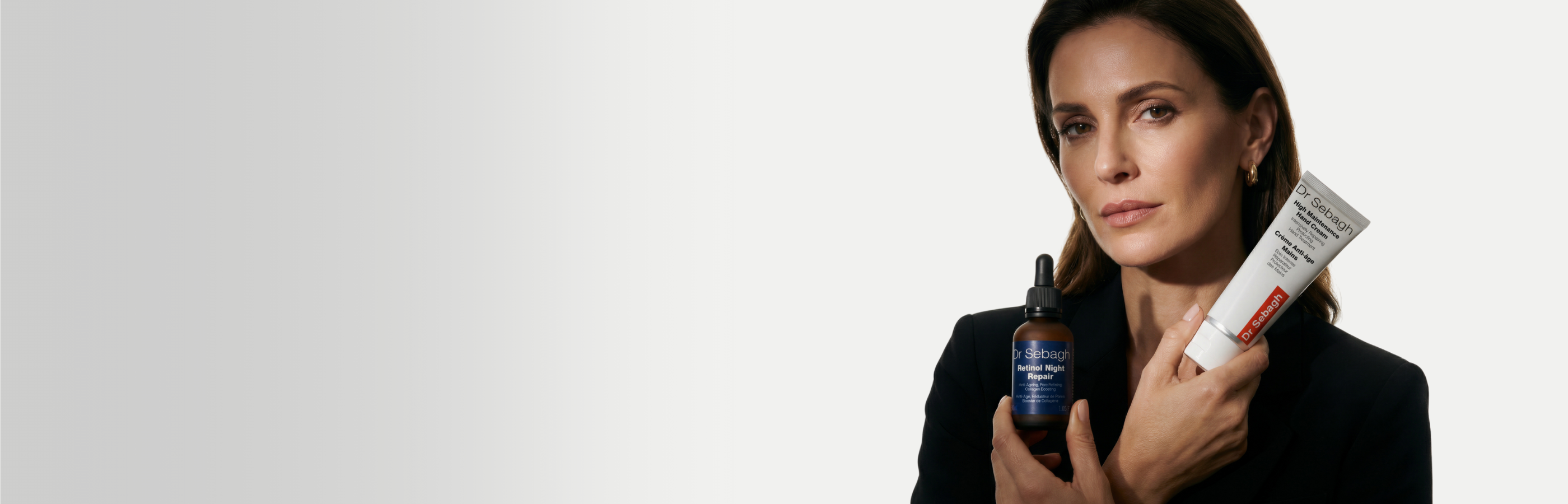 Model showcasing Dr Sebagh clinically proven anti-ageing skincare for radiance and skin vitality