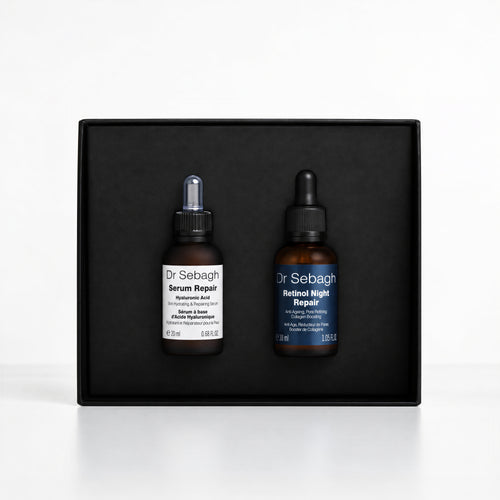 Dr Sebagh Overnight Sensation gift set in a black gift box: Serum Repair and Retinol Night Repair